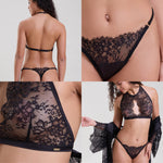 Black Lace Halter Neck Bralette & Thong Set
