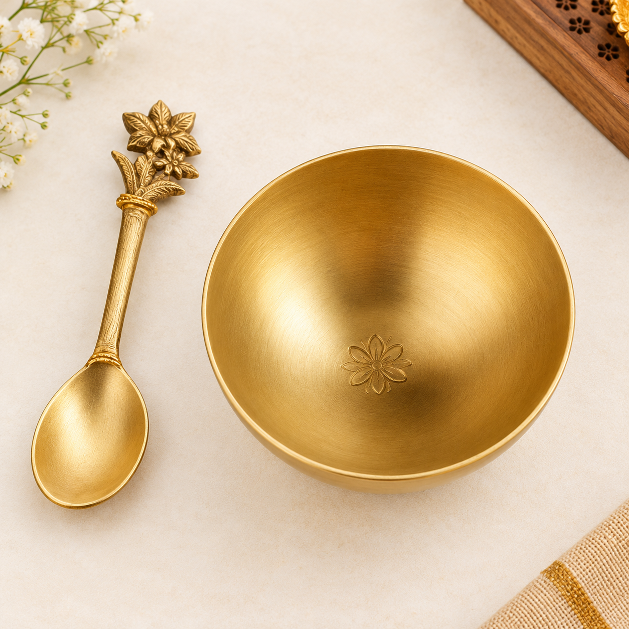 Handcrafted Brass Bowl & Spoon Set