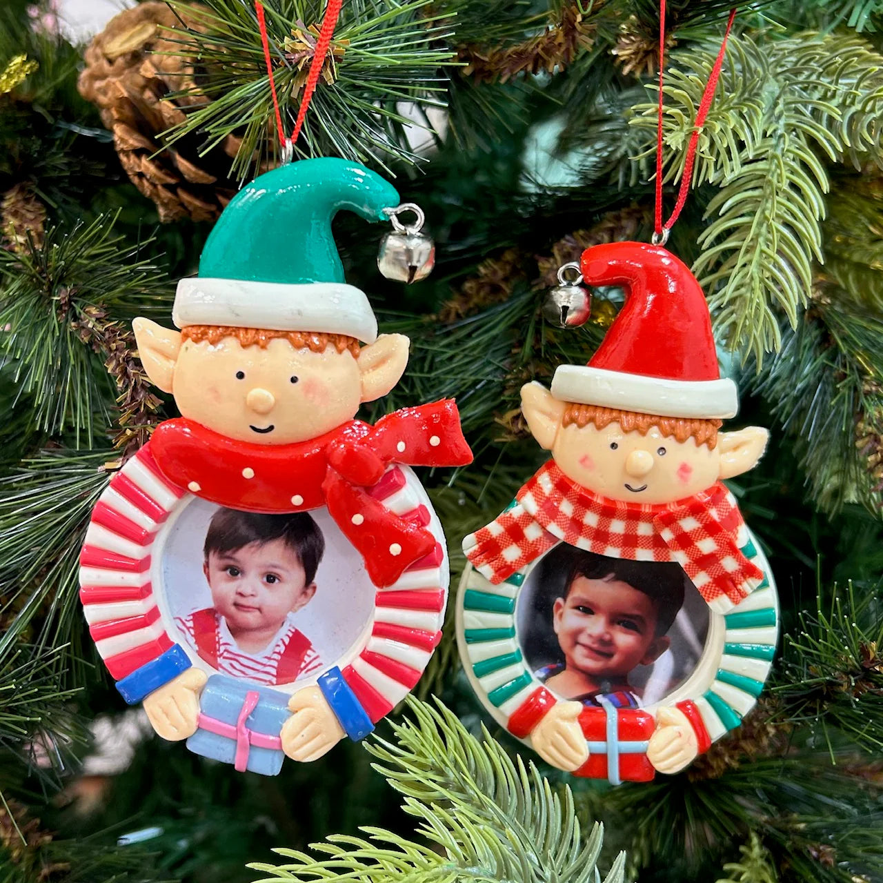 Jolly Elf Photoframe Ornaments Set of 2 Personalised