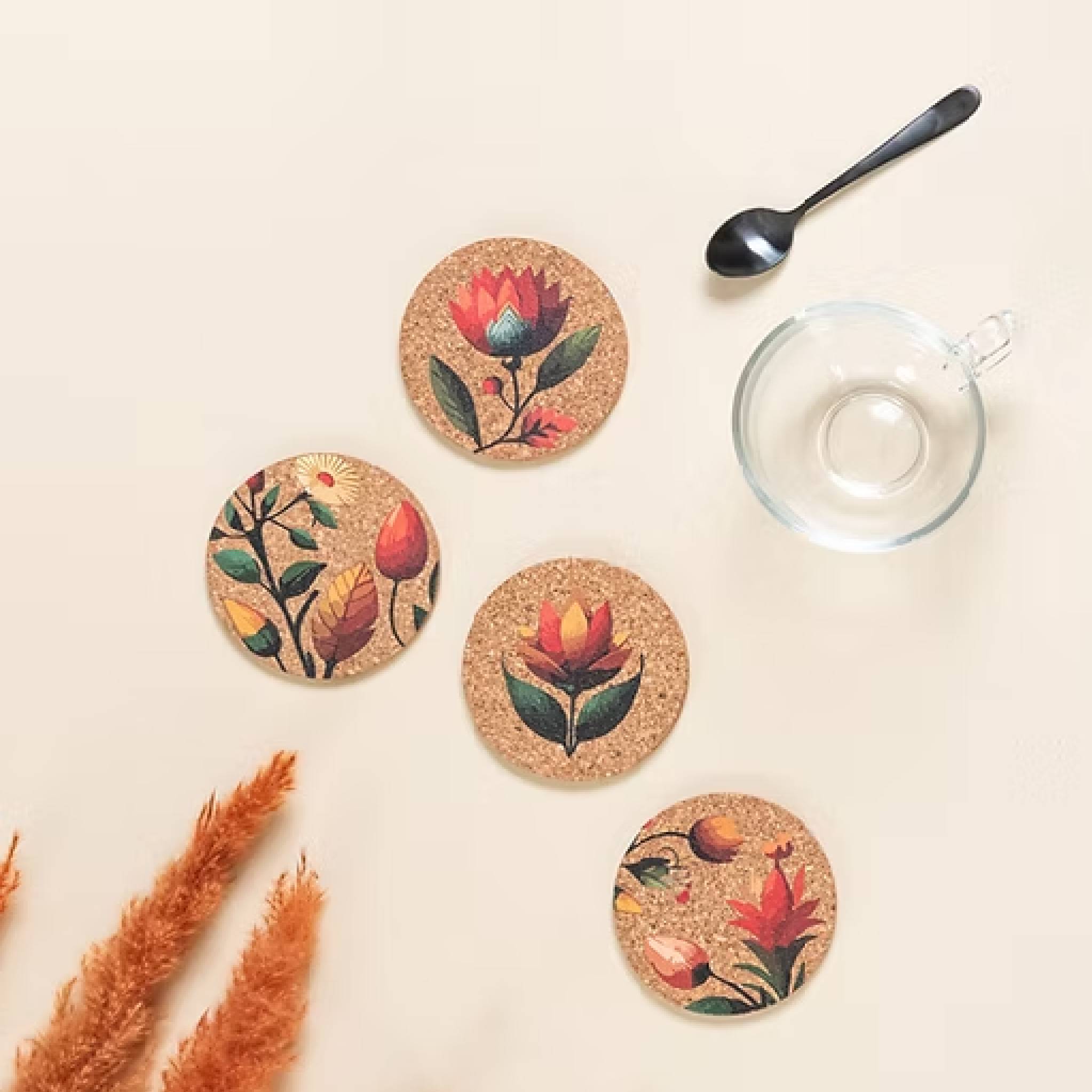Flora Cork Coasters - Set of 4