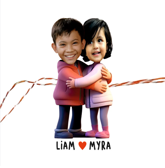 Sibling Duo Caricature Rakhi Personalised
