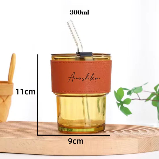 Leather Band Glass Tumbler Personalized