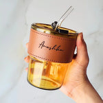 Leather Band Glass Tumbler Personalized