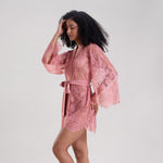 Blush Pink Lace Robe with Thong