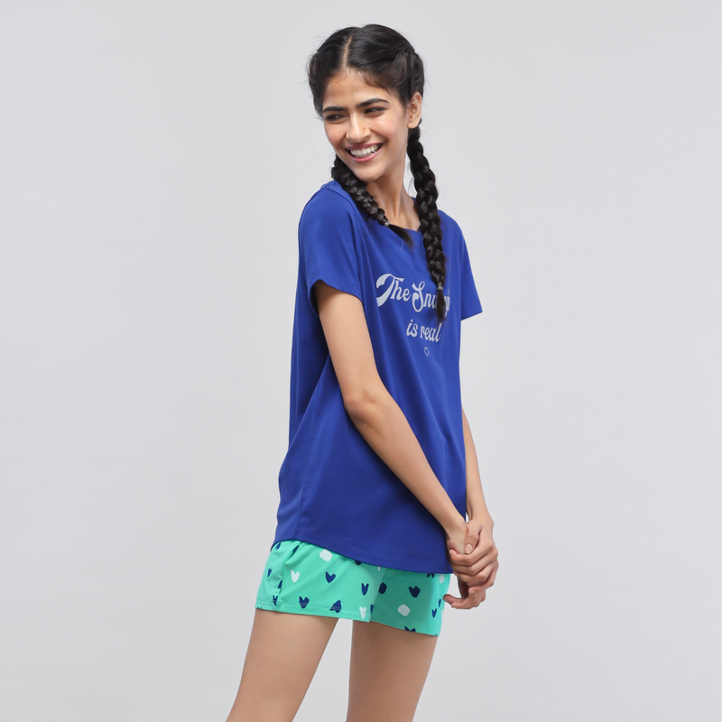 Snuggle Is Real Blue Shorts Set