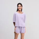 Boxy Purple Cotton Shorts Set