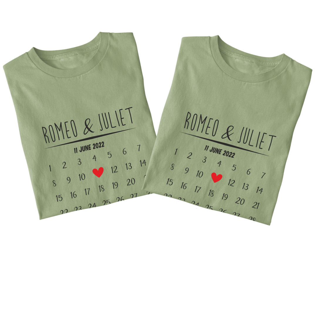 Personalised Anniversary Calendar couples t-shirt - The Style Salad