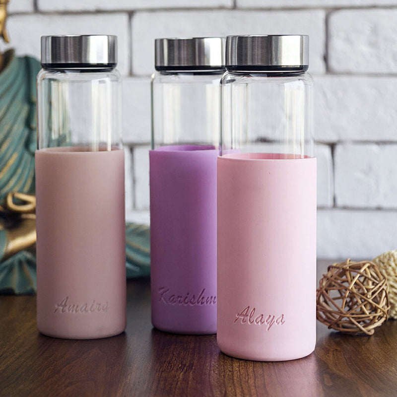 Personalised Marshmallow Glass Bottle with Silicon Sleeve