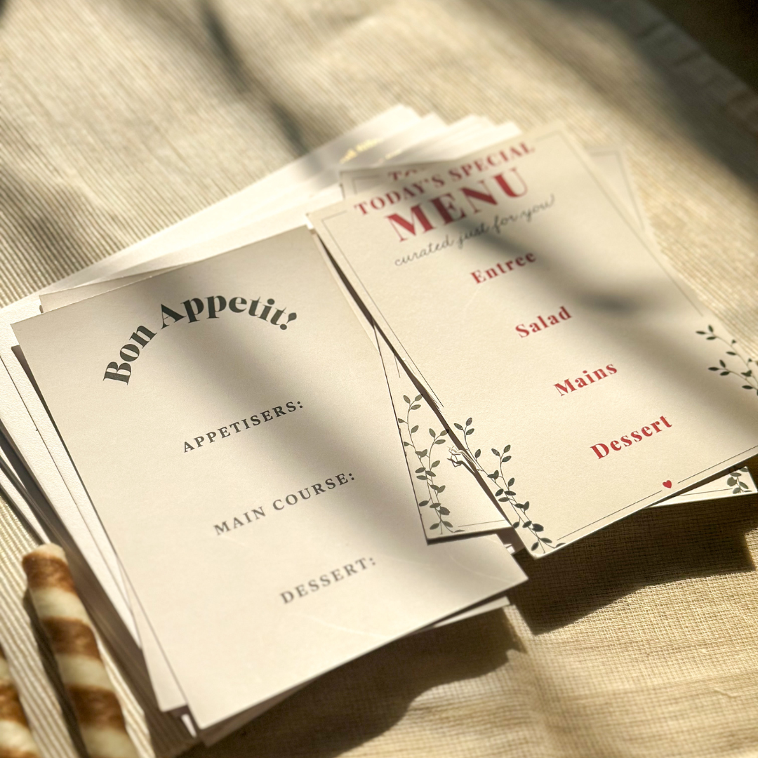Bon Appetit Menu Card Personalized - Set of 10