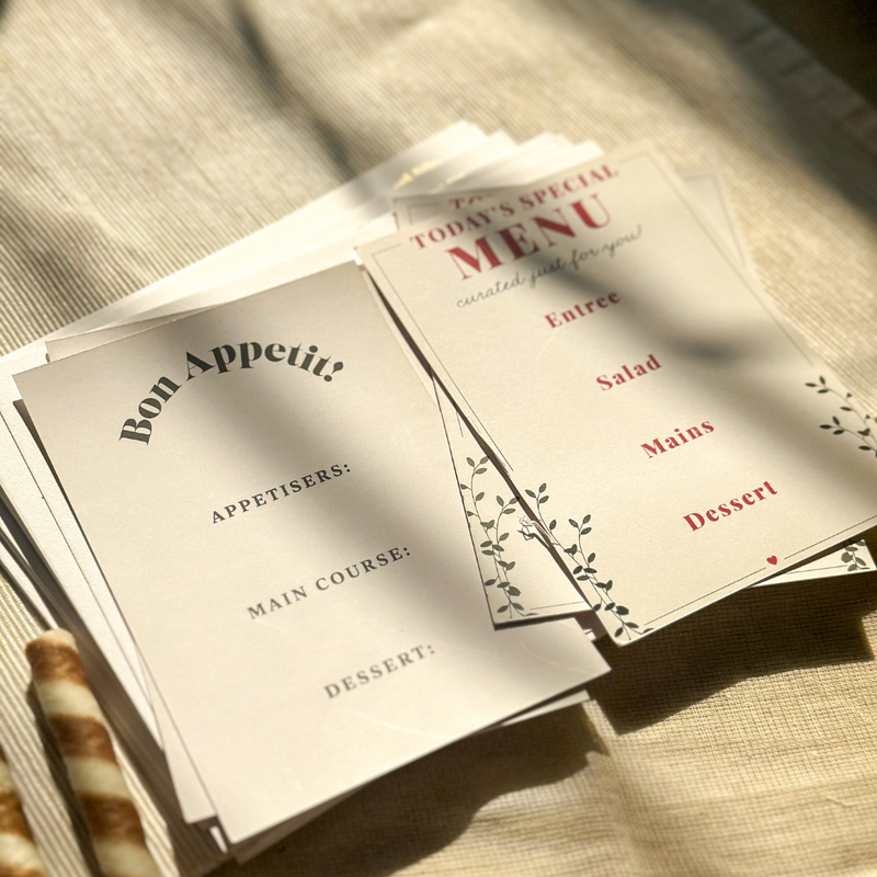 Bon Appetit Menu Card Personalized - Set of 10
