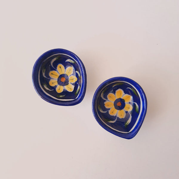 Ceramic Blue Pottery Diya Set of 2