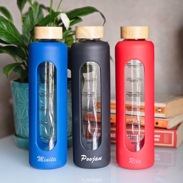 Motivational Glass Bottle with Silicone Sleeve Personalized Pebel