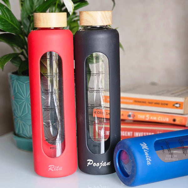 Motivational Glass Bottle with Silicone Sleeve Personalized