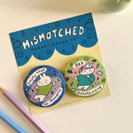 Empty Head with Overthinker Mistmatched Magnet + Badge Set
