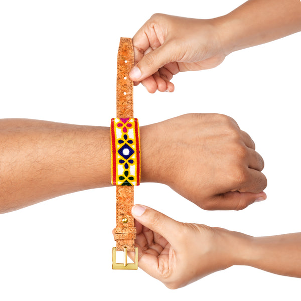 Traditional Kutchi Embroidered Ethnic Cork Rakhi