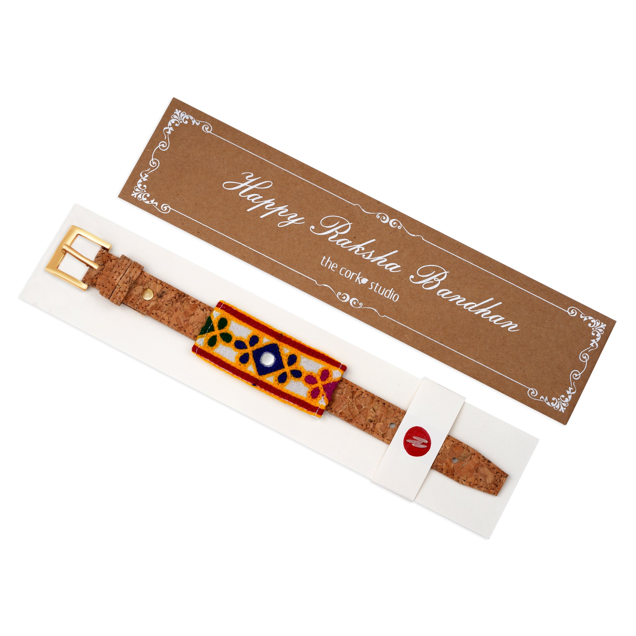 Traditional Kutchi Embroidered Ethnic Cork Rakhi