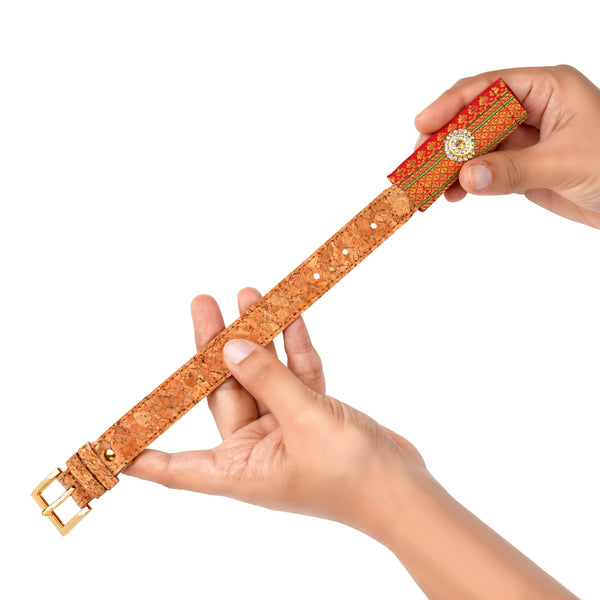 Ethnic Cork Rakhi With Traditional Indian Designer Sliding Top Embellishment