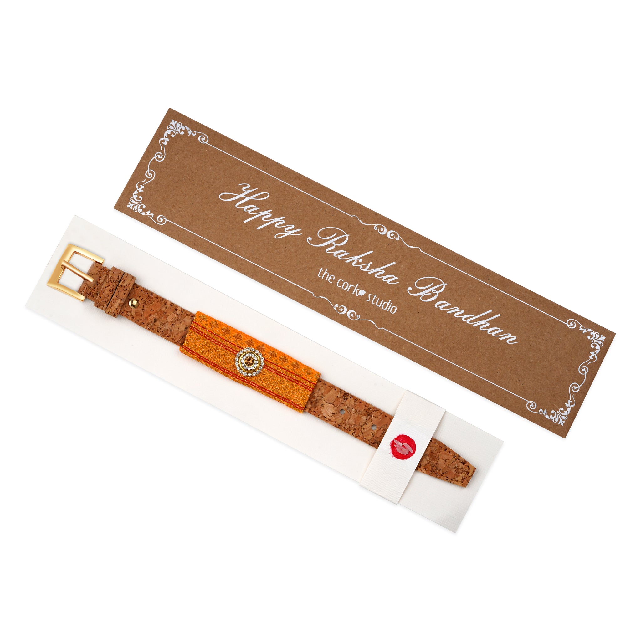 Ethnic Cork Rakhi With Traditional Indian Designer Sliding Top Embellishment