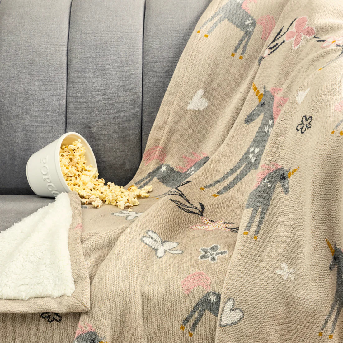 Cotton Knitted Unicorn Blanket with Sherpa