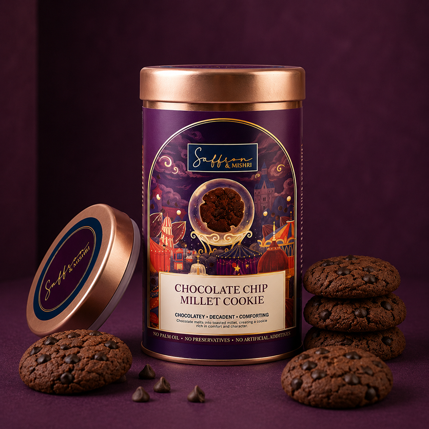 Chocolate Chip Millet Cookies made with real millet, 24% dark chocolate chips and rich butter for a delicious gourmet treat.