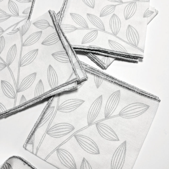 Feuille Silver Cocktail Napkins | Set of 6