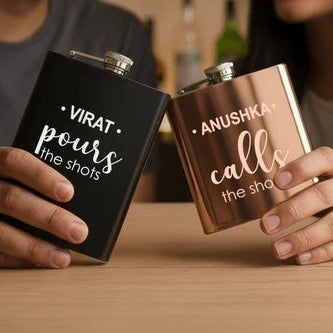 Rose Gold & Matt Black Stainless Steel Couple Hip Flask - Set of 2 Personalised