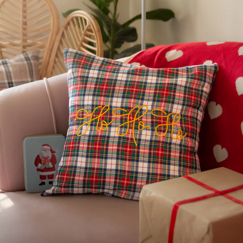 Ho Ho Ho Red Plaid Cushion Cover