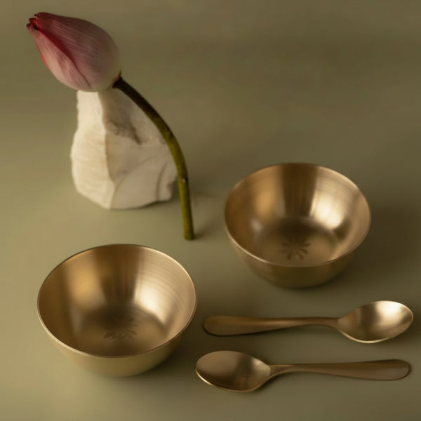 Brass Bowls & Spoons Set of 4