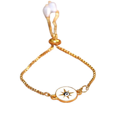 Evil Eye White & Gold Rakhi Bracelet