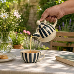 Handmade Ceramic Striped Tea Pot and Cup Set