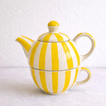 Handmade Ceramic Striped Tea Pot and Cup Set