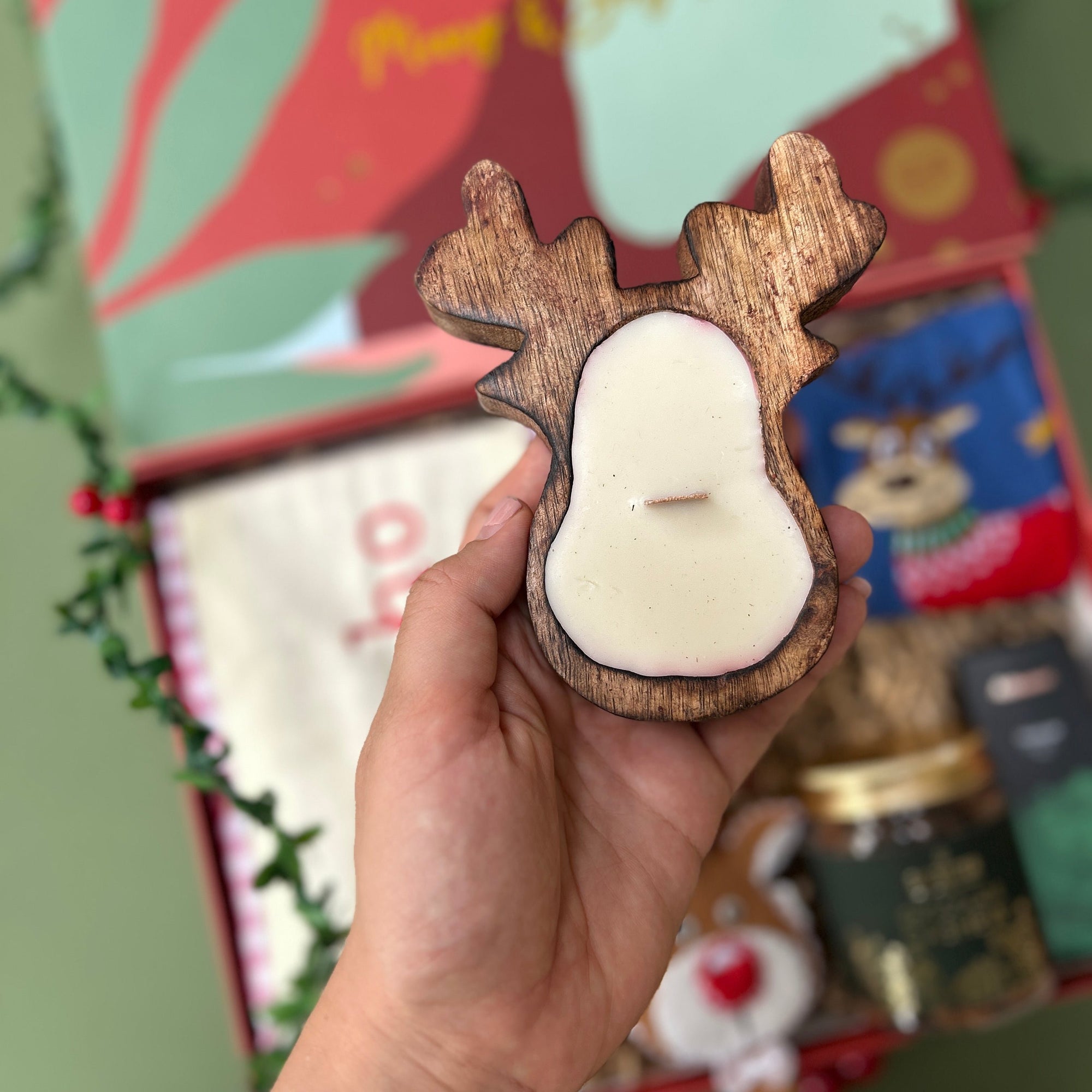 Rudolph Wooden Candle