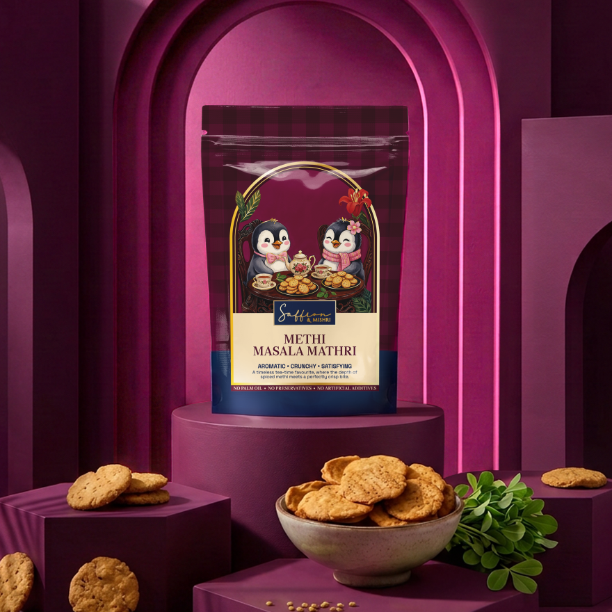 Methi Masala Mathri 100g, a crispy traditional Indian savoury snack for Diwali gift hampers and corporate gifting.