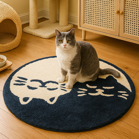 Yin-Yang Cats Rug Burgundy Blue