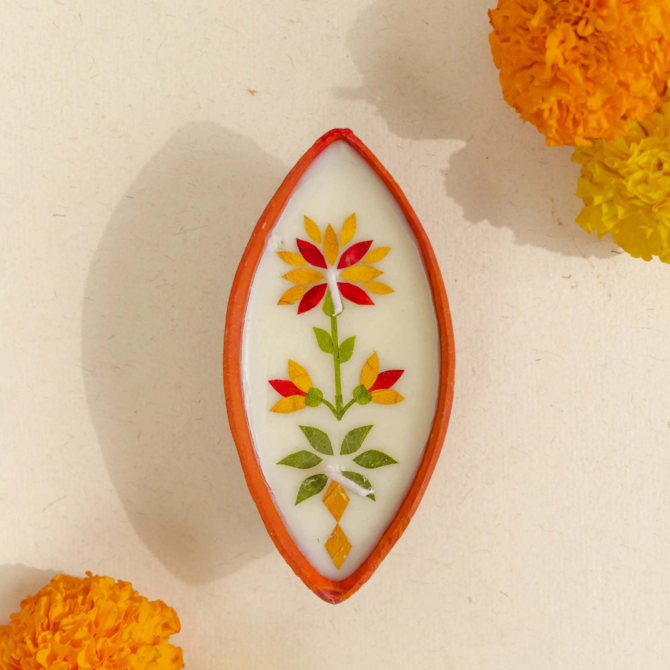 Flower Pressed Boat Diya