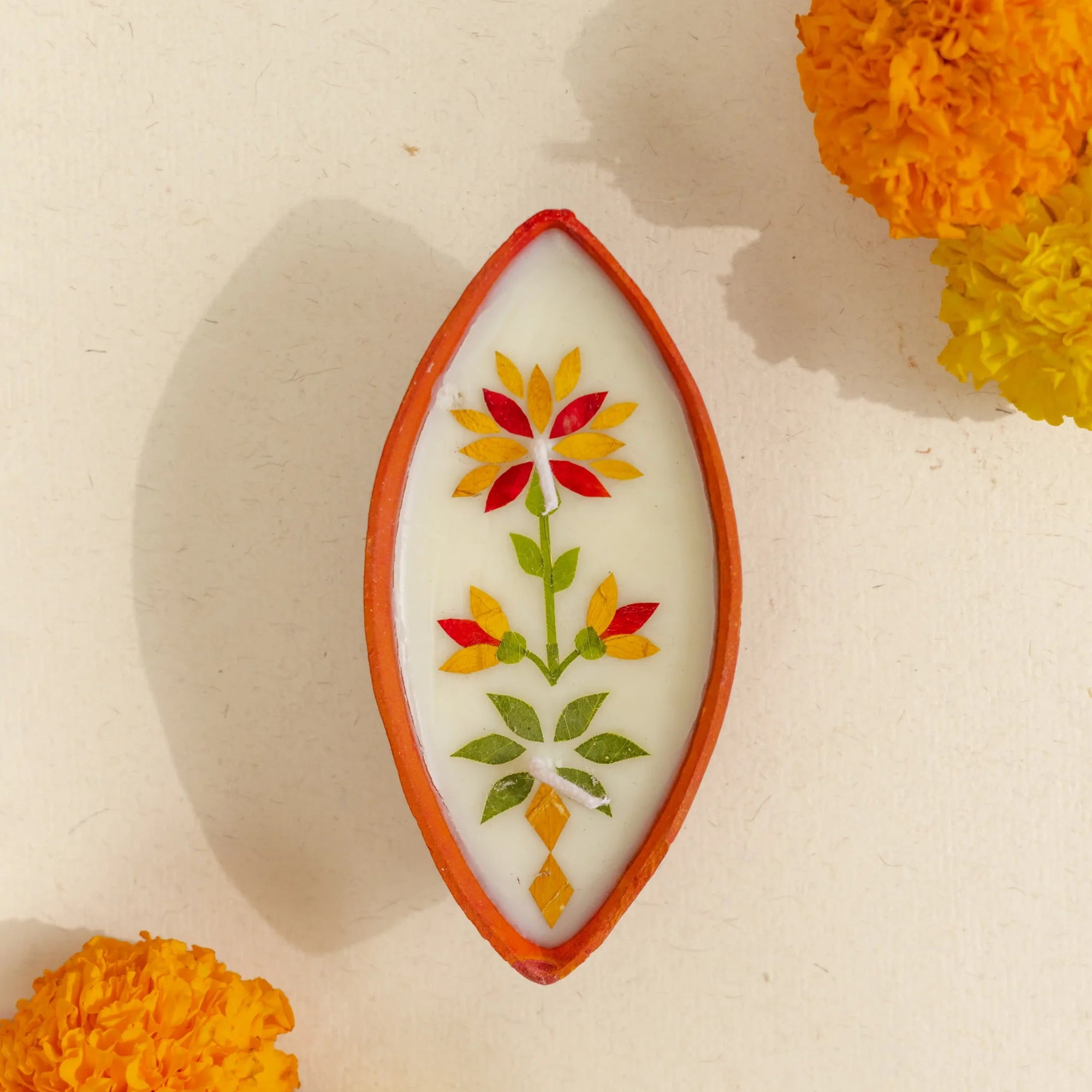 Flower Pressed Boat Diya