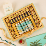 Arabia Assorted Baklava & Dry Fruit Gift Hamper with 2 Kundan Rakhis & Greeting Card