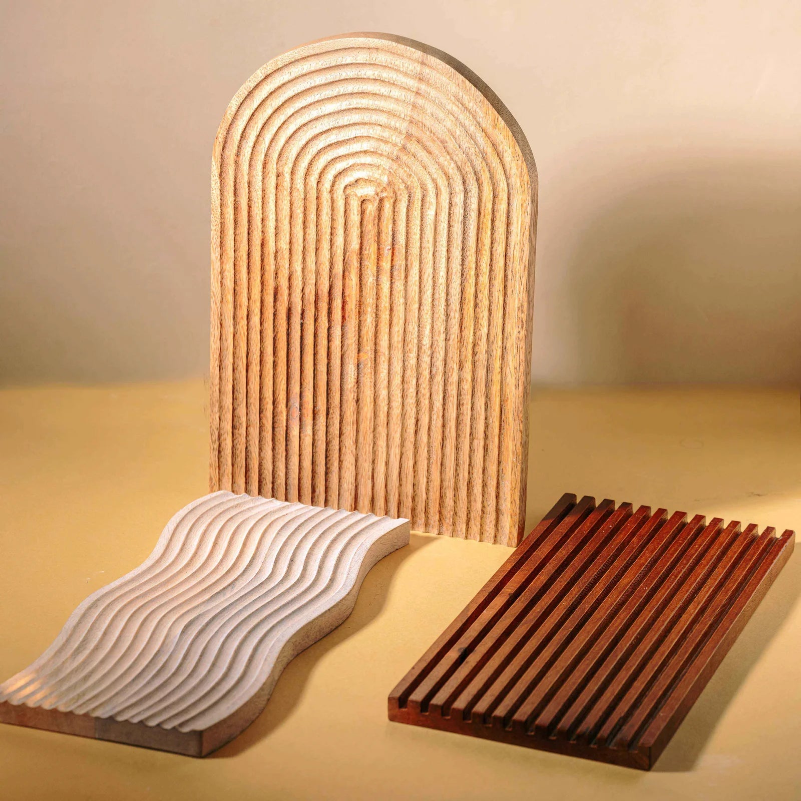 Taarash Striped Wooden Platters- Set of 3