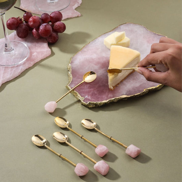 Rose Quartz Dessert Spoons Set of 6 Gemtherapy