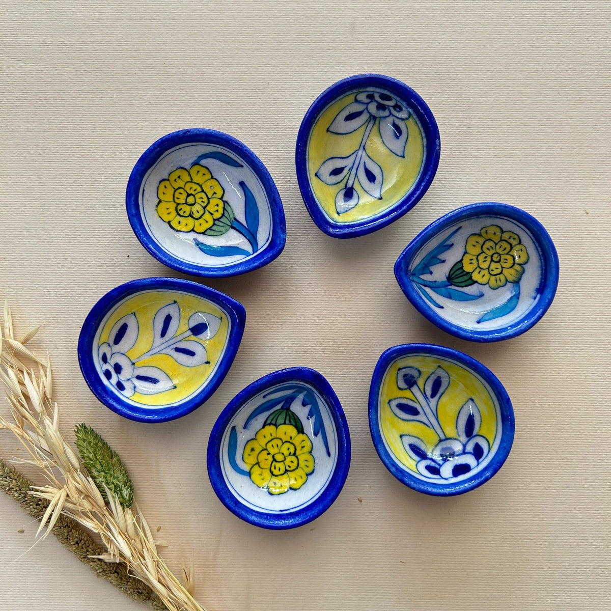 Artisan Blue Pottery Diyas- Set of 2