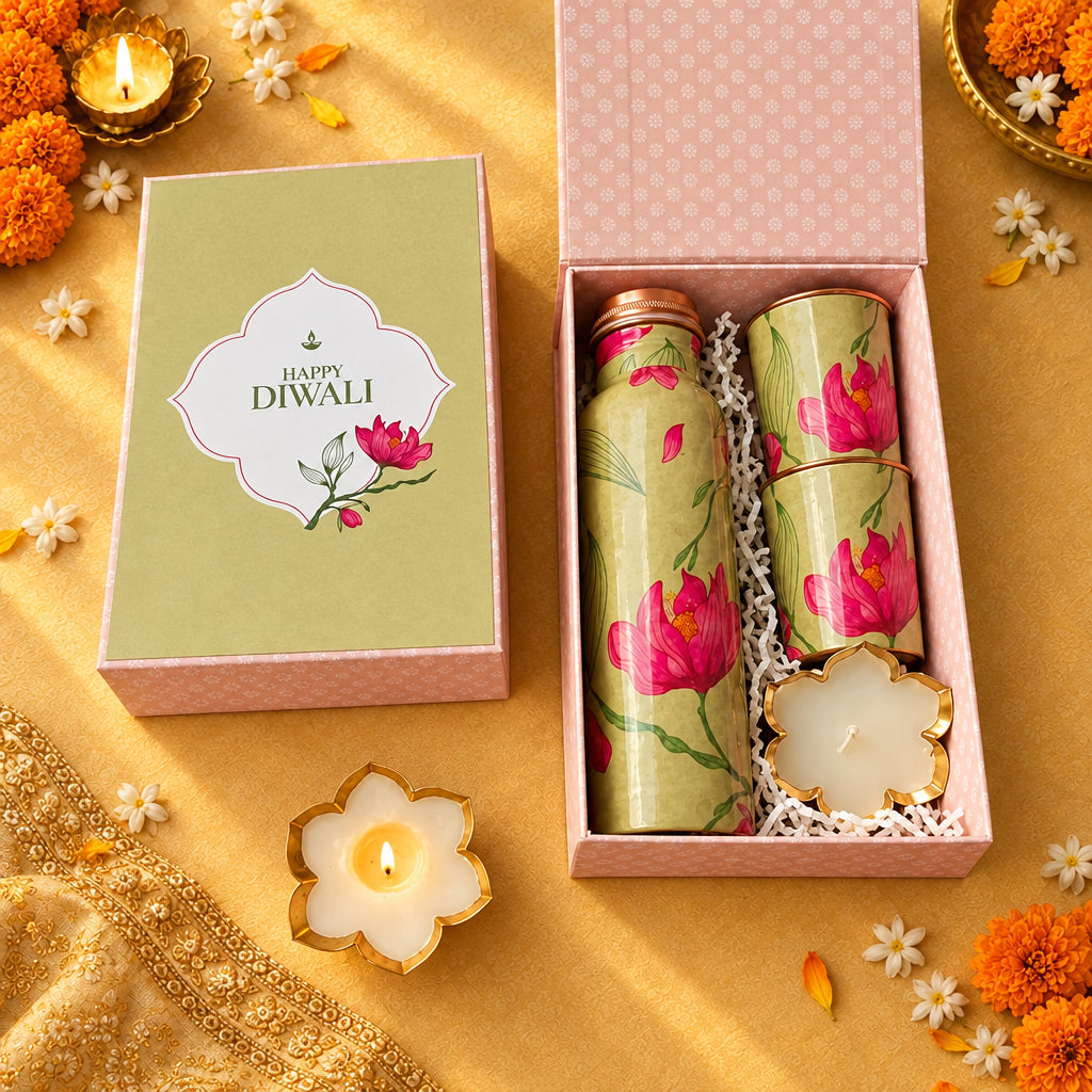 Copper Bottle & Glass Gift Set