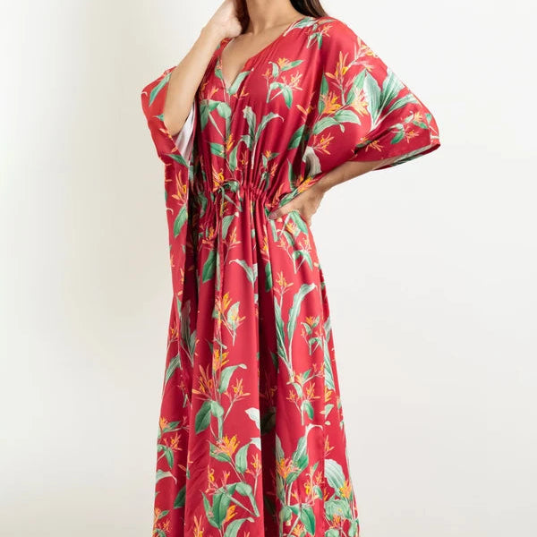 Alluring Rumi Red Kaftan satin loungewear – front view