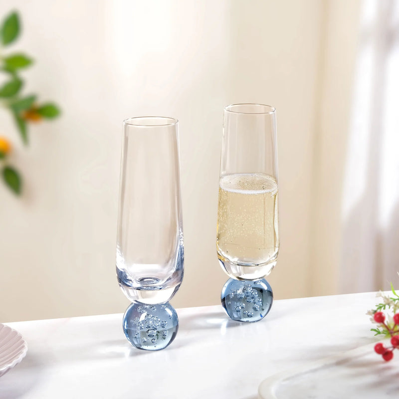 Ball Base Champagne Glass Set Of 2 | 280ml Blue