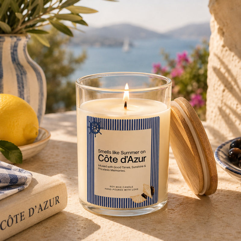 Côte d'Azur Soy Wax Scented Candle | Luxury Glass Jar Candle with Bamboo Lid