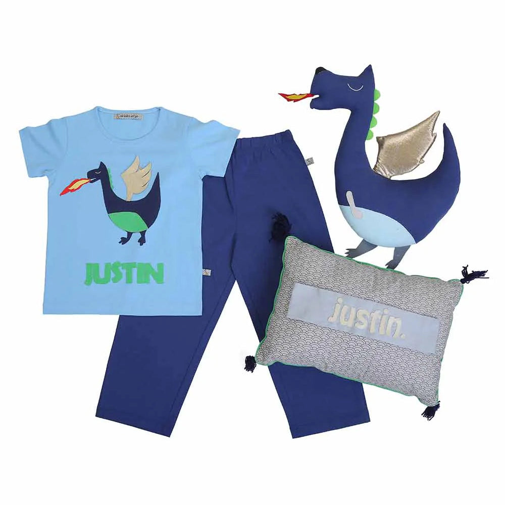 Boy's Personalised Nightsuit & Cushion Set