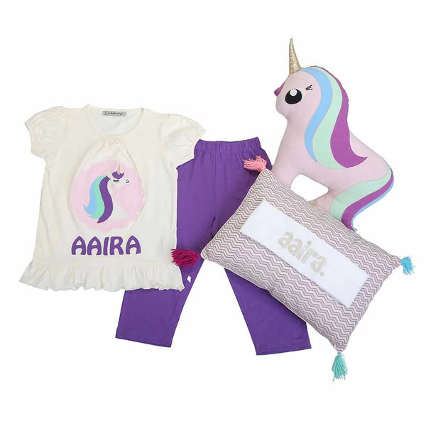 Girls Personalized Nightsuit & Cushion Set - The Style Salad