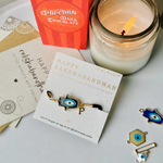 Evil Eye Hamsa Mini Rakhi with Initial | Assorted Thread Colour