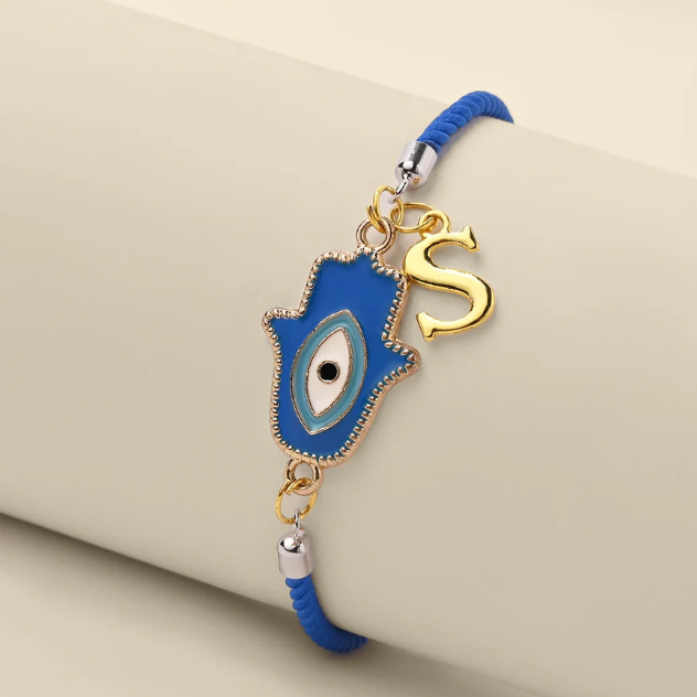 Evil Eye Hamsa Mini Rakhi with Initial | Assorted Thread Colour