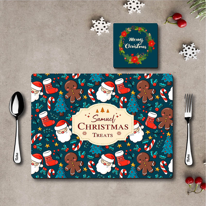 Christmas Mat Coaster Set Personalised