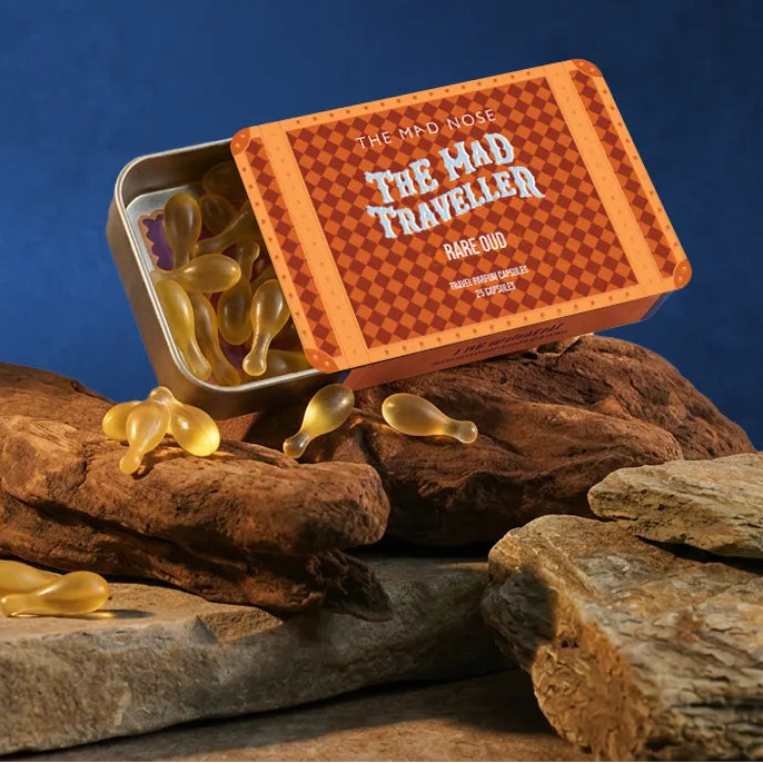 Rare Oud Pocket Perfume Capsules with long-lasting oud parfum oil in travel-friendly single-use capsules by The Style Salad.